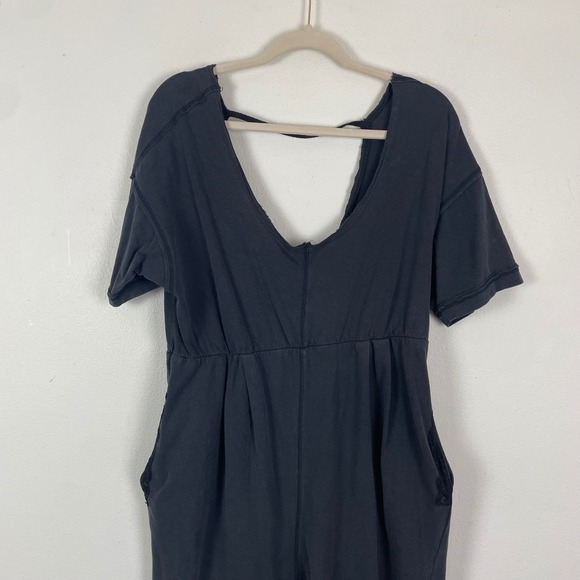 Free People Black Cozy Good Side Jumpsuit V Neck Short Sleeve Lounge Relaxed M - Picture 4 of 10